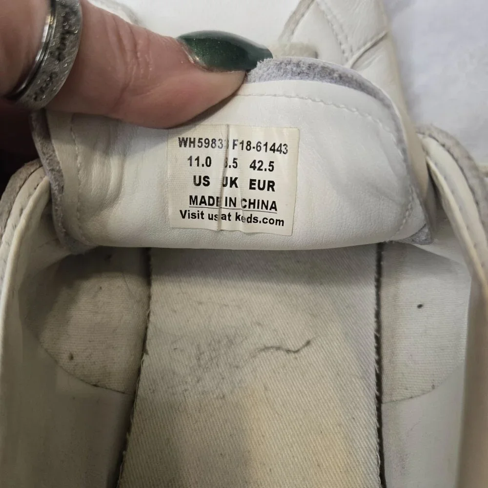 Keds For Kate Spade White Leather Sneakers Shoes Rose Gold Glitter Women's‎ Size